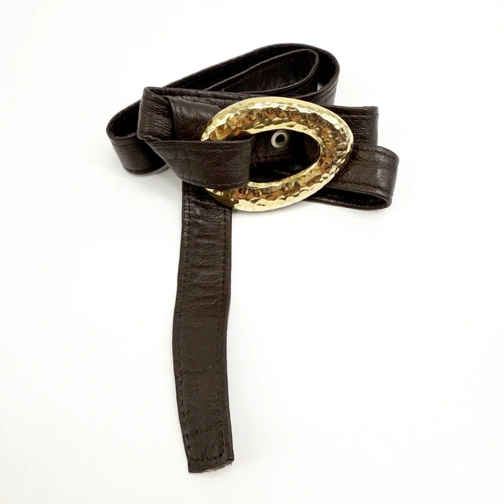 Alexis King Vintage Brown Leather Belt with Texturee Gold Buckle